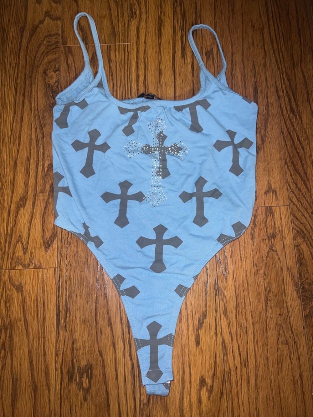 Fashion Nova Light Blue Rhinestone bodysuit